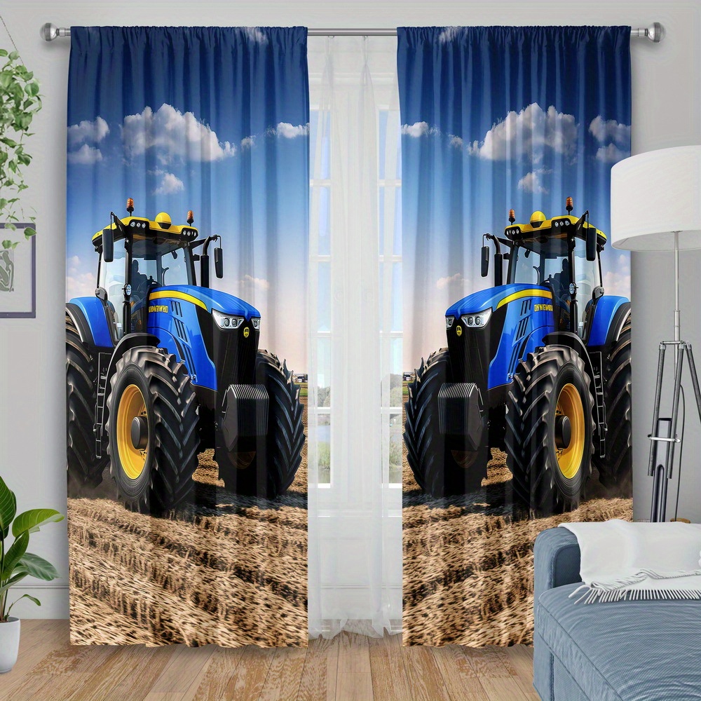 Agriculture Farming For Kids - Blauw tractorgordijn, gordijnen met landbouwmachinesprint, gordijnen