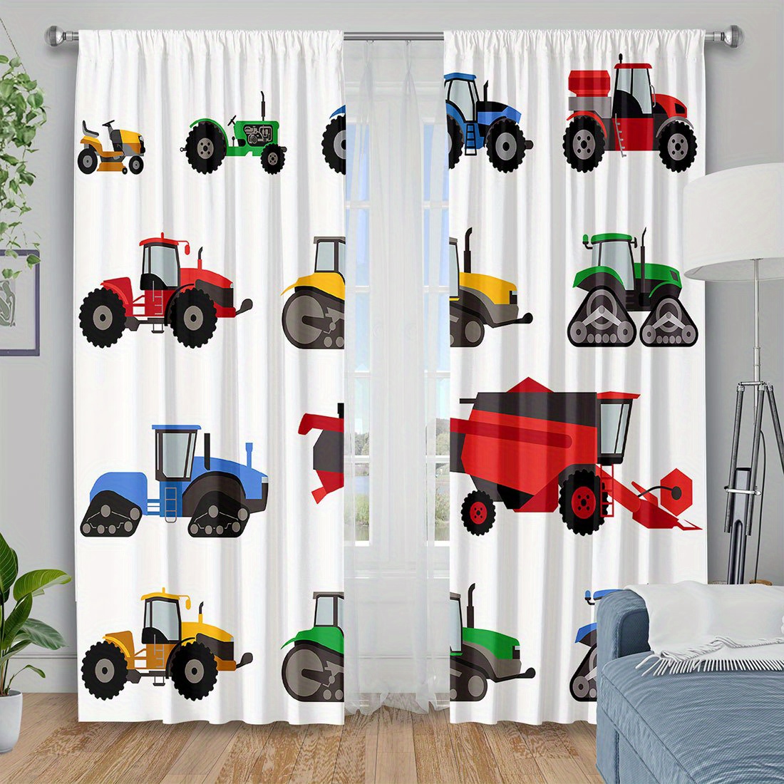 Agriculture Farming For Kids - Cartoon Tractor Gordijn Kleurrijke landbouwmachines Print