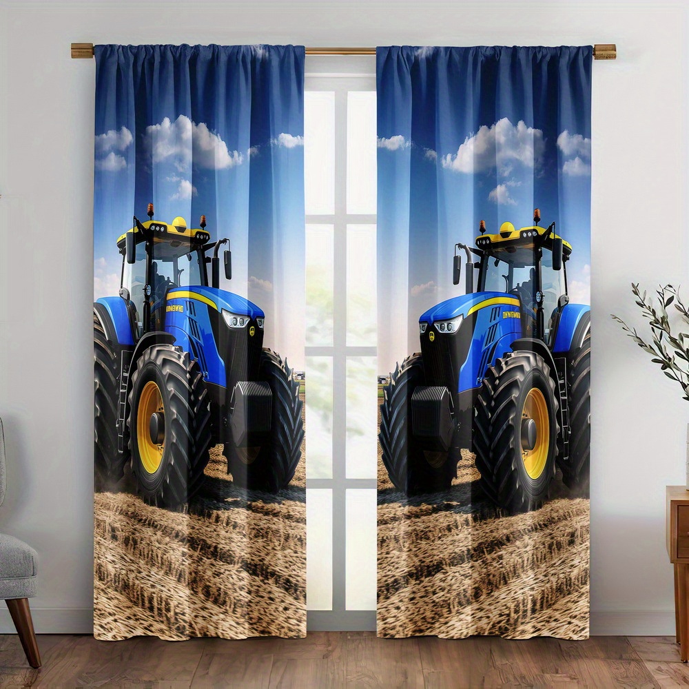 Blauw tractorgordijn, gordijne - Agriculture Farming For Kids recensie en prijs