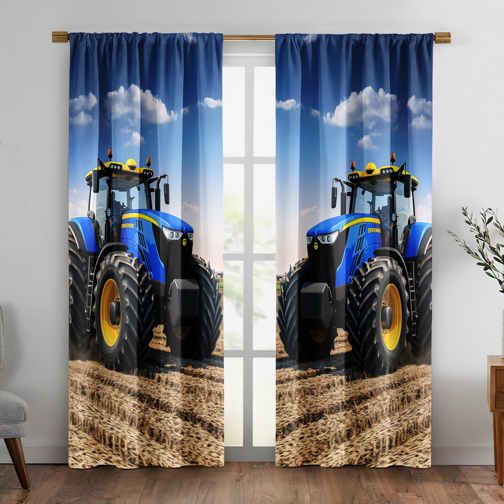 Blauw tractorgordijn, gordijne - Agriculture Farming For Kids recensie en prijs